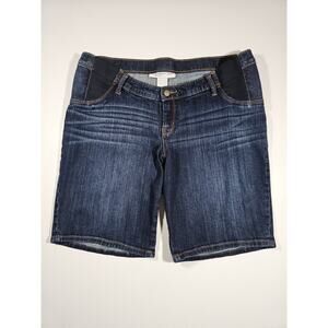 Liz Lange Maternity Denim Bermuda Shorts Size L Dark Wash Stretch Comfort Button